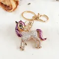 Luxury gold-plated unicorn keychain with purple enamel and sparkling crystal rhinestones - Purple