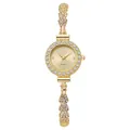 Elegant gold quartz watch for women featuring a rhinestone bezel and slender bracelet - All Gold