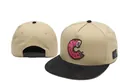 Fashionable beige flat brim snapback cap featuring a pink donut embroidery design - Style-72 / Adjustable