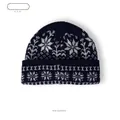 Gorro de punto de invierno azul marino con motivos florales de copos en jacquard - Azul marino