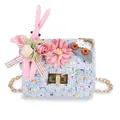 Cute children's blue tweed crossbody bag featuring a pink bunny and flower decorations - Blue 1