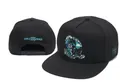 Stylish black flat brim snapback hat featuring unique graphic embroidery and adjustable strap - Style - 56 / Adjustable