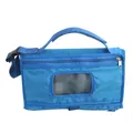 Portable blue waterproof baby diaper changing mat with built-in wet wipes window - Blue
