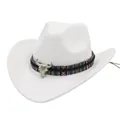 Weißer Filz-Cowboyhut mit buntem Ethno-Band und silbernem Bullenschädel-Ornament - M (56-58cm) / Weiß