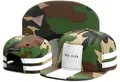 Fashionable woodland camouflage flat-brim snapback cap featuring bold white side stripes - Style-100 / Adjustable