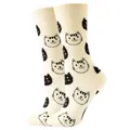 Süße cremefarbene Crew-Socken mit einem wiederholten schwarz-weißen Katzenmuster - Sizes 36 To 43 / Schwarz-weiße Katze