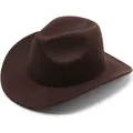 Stijlvolle donkerbruine vilten cowboyhoed met een klassieke brede opgerolde rand - Eén maat 57-58cm / Klassiek effen / koffiekleur