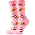 Rosa Socken mit lustigen Cartoon-Mustern von Pizza und Limonadebechern für Damen - Sizes 36 To 43 / Rosa Pizza