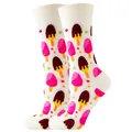 White crew socks featuring vibrant pink and chocolate popsicle cartoon patterns for daily wear - Sizes 36 To 43 / White Popsicle