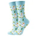 Cute light blue crew socks featuring cartoon duck and yellow flower pattern designs - Sizes 36 To 43 / Little Duck