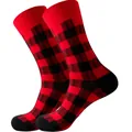 Chaussettes mi-mollet unisexes à carreaux rouges et noirs classiques pour un style urbain - Taille 38-45 / Carreaux Bûcheron Rouge Noir