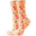 Cute apricot mid-calf socks featuring adorable pink rabbit and floral pattern designs - Sizes 36 To 43 / Pink Rabbit