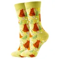 Cute lime green cotton crew socks featuring a playful brown bear and floral pattern - Sizes 36 To 43 / Green Bear