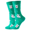 Vibrant green crew socks featuring a cute white West Highland Terrier dog pattern - Sizes 36 To 43 / Schnauzer