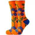 Vibrant orange crew socks featuring a bold blue floral pattern and green leaves - Sizes 36 To 43 / Orange Flower