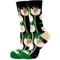 Crew socks with white tulip floral pattern on black background - Sizes 36 To 43 / Black Floral