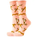 Cozy pink crew socks featuring a funny cheetah animal pattern print for women and men - Sizes 36 To 43 / Pink Leopard