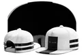 Adjustable white snapback cap featuring three black side stripes and a front logo patch - Style - 99 / Adjustable