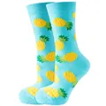 Vibrant light blue crew socks featuring cute all-over yellow pineapple patterns - Sizes 36 To 43 / Blue Pineapple