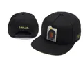Black flat-brim snapback cap with embroidered logo and graphic portrait patch detail - Style 48 / Adjustable