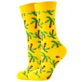 Yellow crew socks featuring vibrant palm tree patterns for a casual summer beach vibe - Sizes 36 To 43 / Yellow Coconut Tree