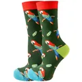 Premium dark green crew socks featuring a vibrant colorful parrot and feather pattern - Sizes 36 To 43 / Dark Green Parrot
