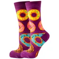 Vibrant purple crew socks with colorful donut patterns, soft and stretchy casual hosiery - Sizes 36 To 43 / Purple Donut