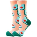 Fun avocado pattern crew socks in peach pink with green heel and toe details - Sizes 36 To 43 / Pink Avocado