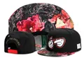 American style black snapback cap with floral print brim and cartoon hand embroidery design - Style-32 / Adjustable