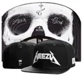 Black adjustable flat brim baseball cap with WEEZY embroidery and skull underbrim pattern - Style-34 / Adjustable