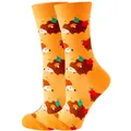 Vibrant orange crew socks featuring cute cartoon hedgehog and fruit patterns - Sizes 36 To 43 / Orange Hedgehog