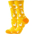 Bright yellow crew socks with cute cartoon goose pattern and orange accents - Sizes 36 To 43 / Yellow Duck
