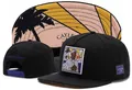 Black flat brim snapback cap featuring a Tupac caricature patch and brand embroidery - Style-136 / Adjustable