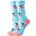 Cute light blue mid-calf socks with cartoon cow pattern and pink accents for women - Sizes 36 To 43 / Blue Cow