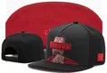 Black flat brim snapback cap with red contrast and graphic 'Famous' print design - Style-132 / Adjustable