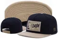 Navy blue flat brim cap featuring a vintage Sorry Cash Only patch and beige brim - Style - 135 / Adjustable