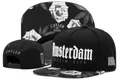 Black snapback cap featuring Amsterdam embroidery and rose floral print underbrim - Style -125 / Adjustable