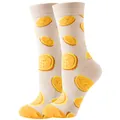 Novelty beige crew socks featuring yellow dollar gold coin patterns for all adults - Sizes 36 To 43 / Khaki Dollar