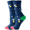 Stylish dark blue mid-calf socks featuring colorful celestial star and comet patterns - Sizes 36 To 43 / Navy Space