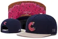 American fashion navy blue flat brim snapback cap featuring a pink donut C embroidery patch - Style - 118 / Adjustable