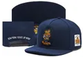 Premium navy blue flat brim snapback cap featuring Garfield character embroidery detail - Style-116 / Adjustable