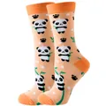 Cute orange crew socks featuring cartoon panda holding bamboo and paw print patterns - Sizes 36 To 43 / Orange Red Panda