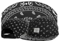 Stylish black 5-panel camper cap featuring white paisley pattern and adjustable strap back - Style 189 / Adjustable
