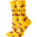 Vibrant yellow crew socks featuring a repeating cute red cartoon crab pattern for daily wear - Sizes 36 To 43 / Yellow Crab