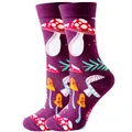 Funky purple crew socks featuring vibrant red and white mushroom patterns for women - Sizes 36 To 43 / Purple Mushroom