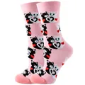 Cute pink mid-tube socks with black and white cat pattern and heart detail - Sizes 36 To 43 / Pink Heart Cat