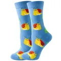 Comfortable light blue crew socks featuring cute yellow snail and green leaf patterns. - Sizes 36 To 43 / Blue Snail
