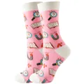 Pink crew socks featuring cute academic patterns like books, magnets, and A+ marks. - Sizes 36 To 43 / Pink Books
