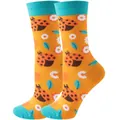 Vibrant orange mid-calf socks featuring cute ladybug patterns and teal colored accents - Sizes 36 To 43 / Orange Ladybug