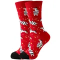 Vibrant red crew socks featuring cute cartoon zebra patterns with contrasting black toe caps - Sizes 36 To 43 / Red Zebra